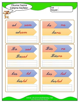 ş sesi Çalışma Sayfaları